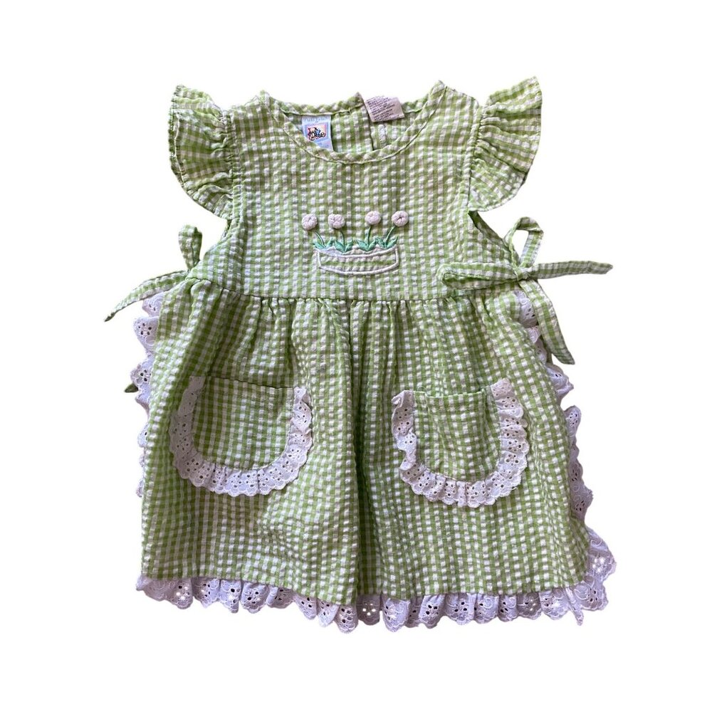 Vintage Tuti Fruiti side-tie eyelet ruffle trim pinafore dress - size 18 months